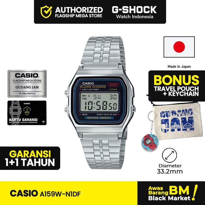 Jam Tangan Pria Casio A159W-N1DF | Made In Japan | Silver Digital Rantai Original | A159W-N1 A159W A