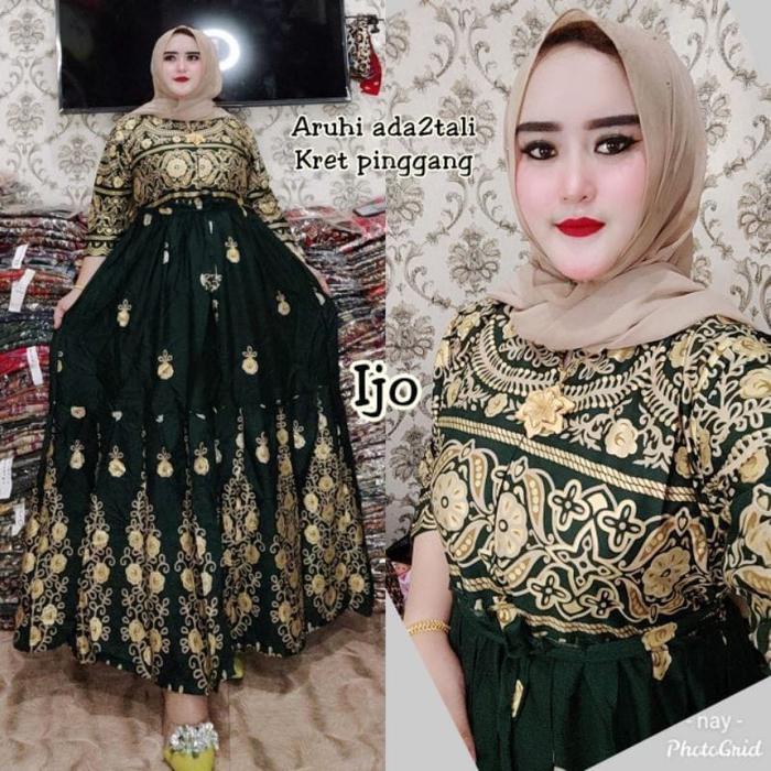 Gamis India Aruhi Jumbo Karet Pinggang Rayon Prada Busui Friendly - Muslim
