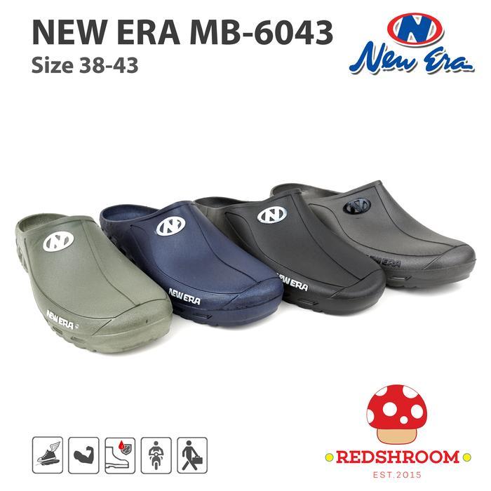 Sepatu New Era MB 6043 Slip on Hitam Biru Abu Tua & Muda Anti Slip & Anti Air Ringan Lokal Karet Sho