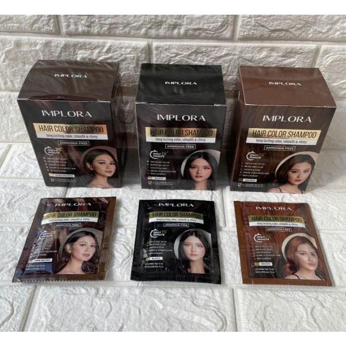 IMPLORA HAIR COLOR SHAMPOO SHAMPO PEWARNA RAMBUT NATURAL COLOUR COLORING SHAMPO BPOM / BLACK , BROWN