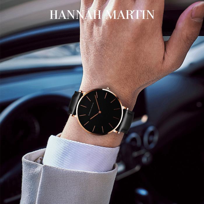 Hannah Martin Jam Tangan Couple 100% ori Kuarsa Klasik Mode Tali Kulit Jam Tangan Pria+Jam Tangan Wa