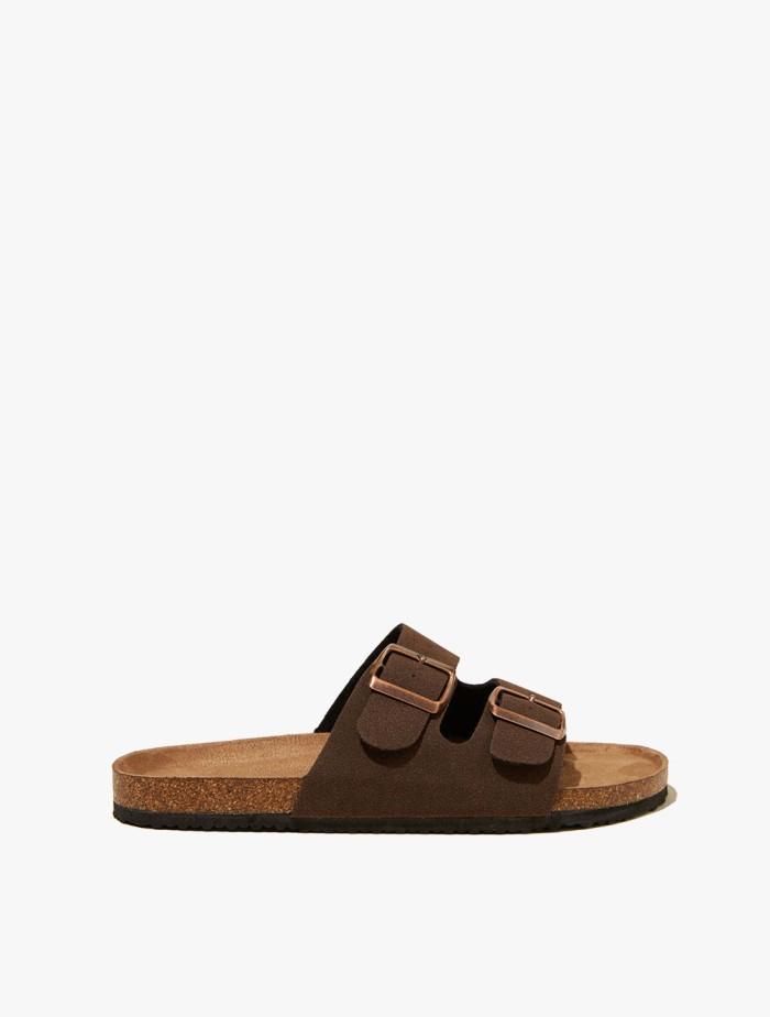 Rubi - Sandal Wanita - Rex Double Buckle Slide - Rich Brown Micro
