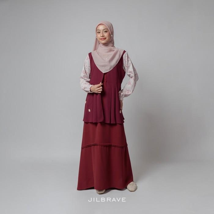 JILBRAVE Sadira Dress Gamis Lebaran Feminine Elegant Motif Bunga