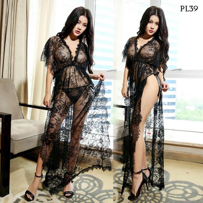 NEW [PRODUK TERLARIS] LINGERIE SEXY BAJU TIDUR JUMBO WANITA BATWING LACE HITAM PL39