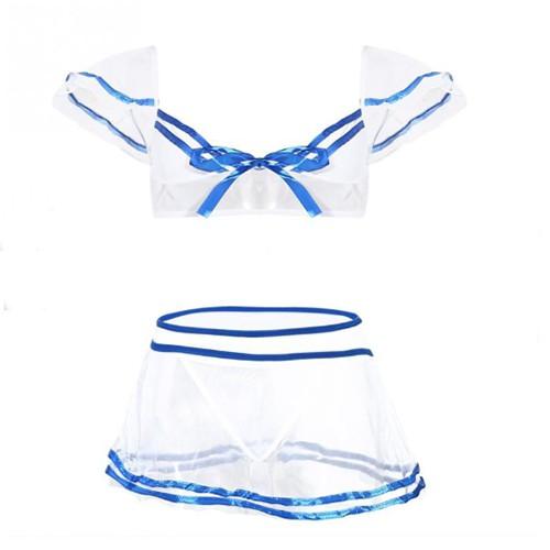 NEW (COD) Set Lingerie Wanita Sexy Mini Rok dan G String Model Sailor Transparant Baju Tidur A239