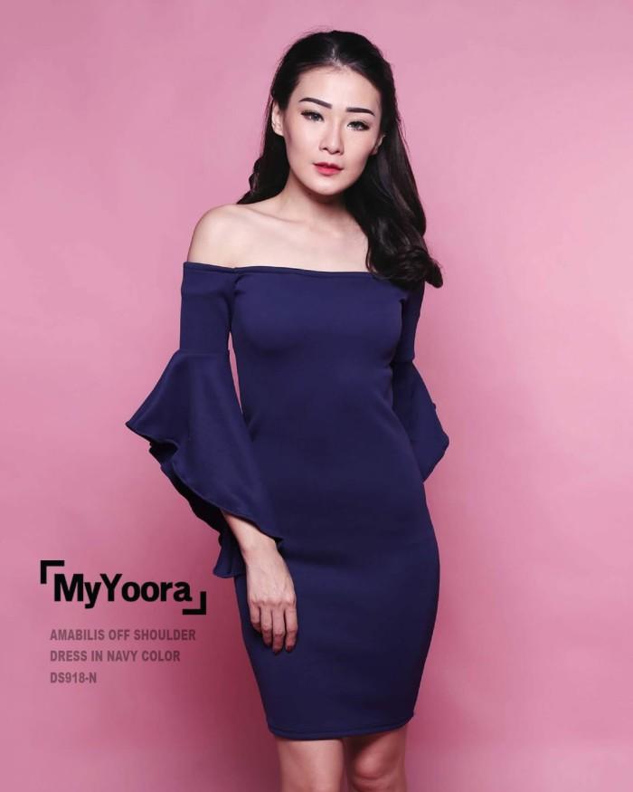 Amabilis Off Shoulder Asymmetric Dress Gaun Pakaian Wanita DS918