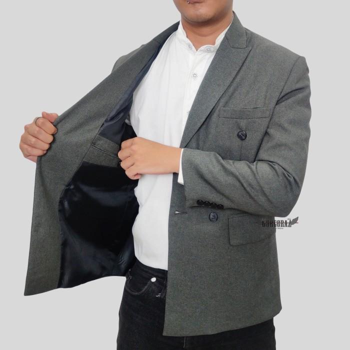 jas blazer pria tuxedo abu tua semiwool double breasted slimfit 774