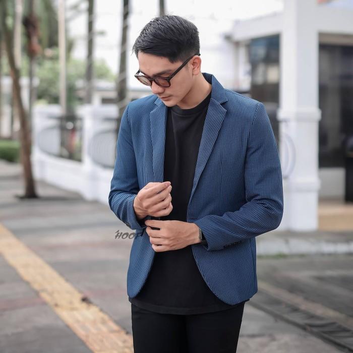 Jas pria blazer motif slimfit casual hunstman Biru 774