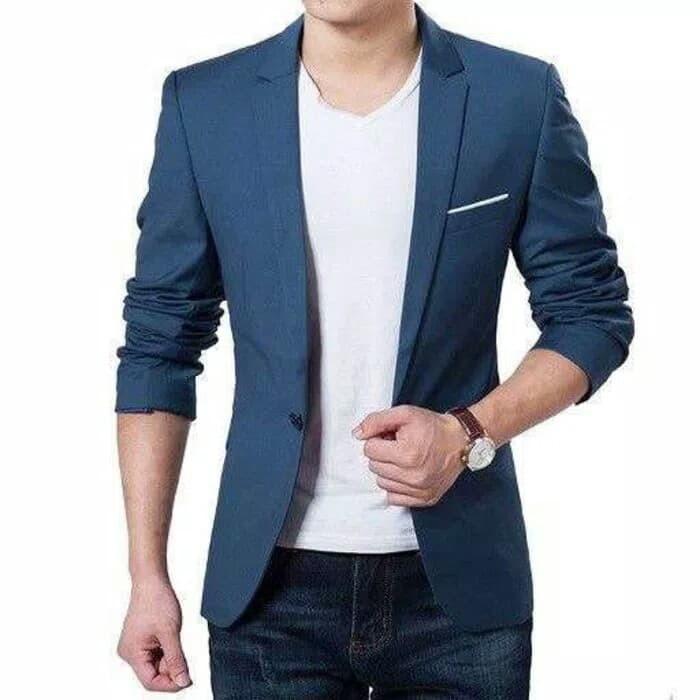 Kemeja baju blazer jaz jas pria pakaian termurah terbaru huga navy 774