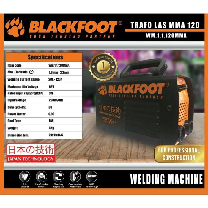 Blackfoot Mesin Travo Las Inverter 350-450 Watt Igbt Mma120A Travo Las Inveter Digital