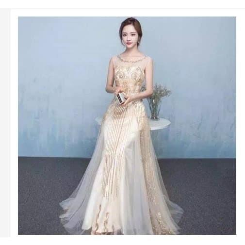 TERLARIS Gaun pesta gold - bridesmaid dress gold - gaun mama - gaun malam