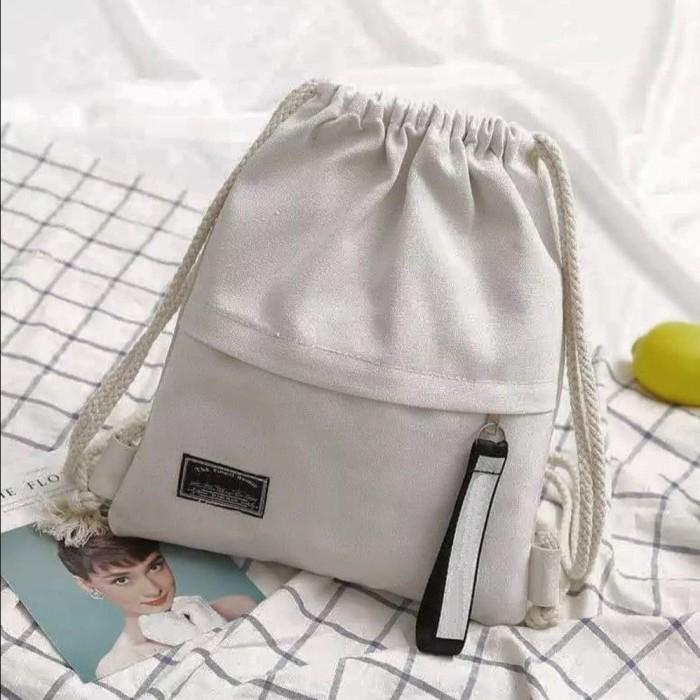 Stok Terbatas!! Tas Ransel Serut Tas Wanita Home Bahan Kanvas - Putih