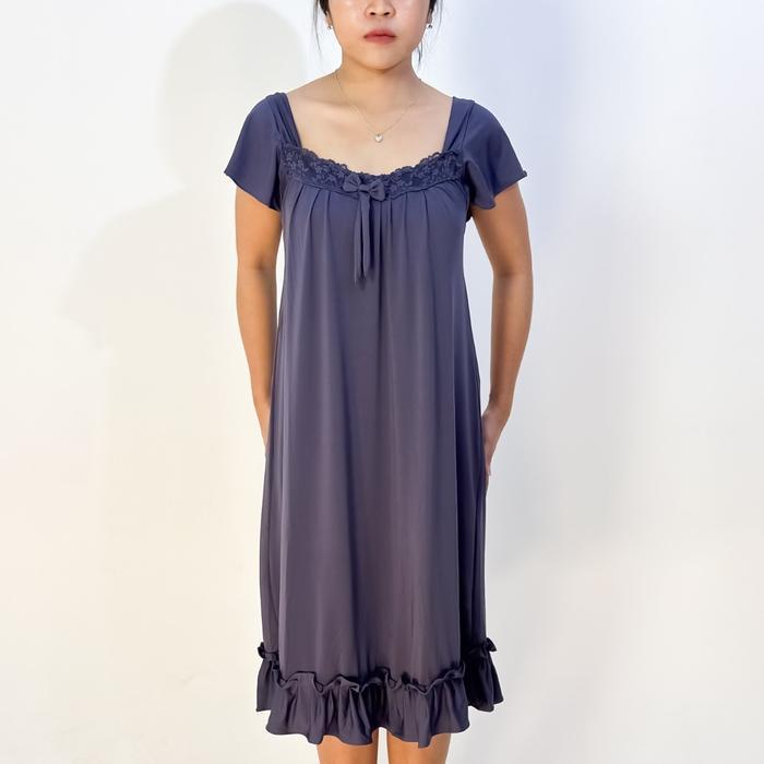 TERLARIS [DSK] BT385 Dress malam wanita renda jumbo bahan Jersey baju Tidur Dewasa Fit Daster Panjan