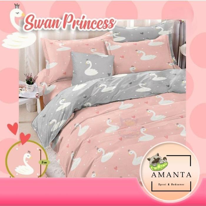 Bedcover Set 1 Set Bedcover Selimut Aesthetic Motif Angsa Pink Abu Mix