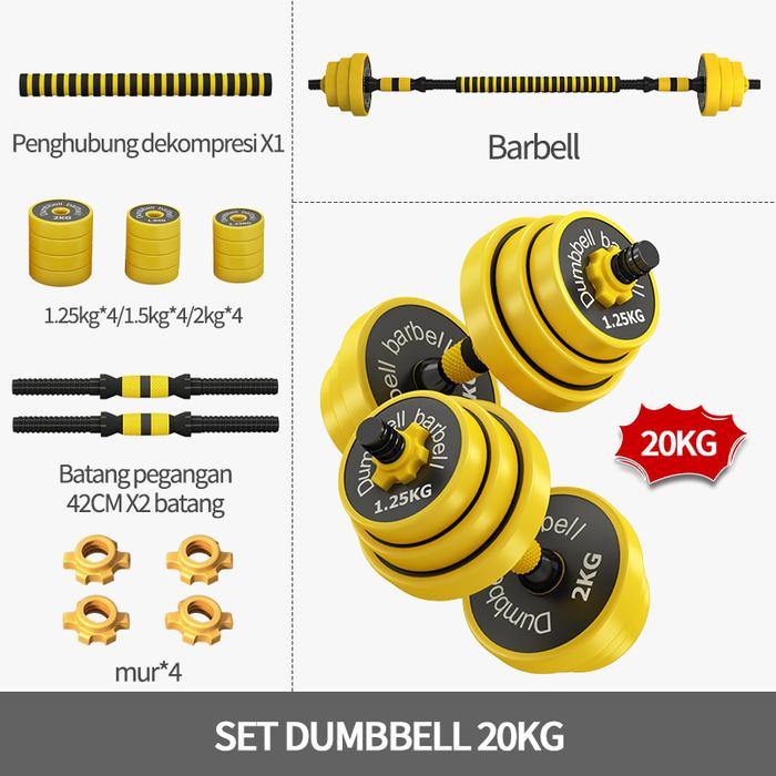 Alat Olahraga Fitness Dumbell KARET/20KG/40KG Dumbell Barbel Set Tiang Angkat Beban Besi Rubber /bar