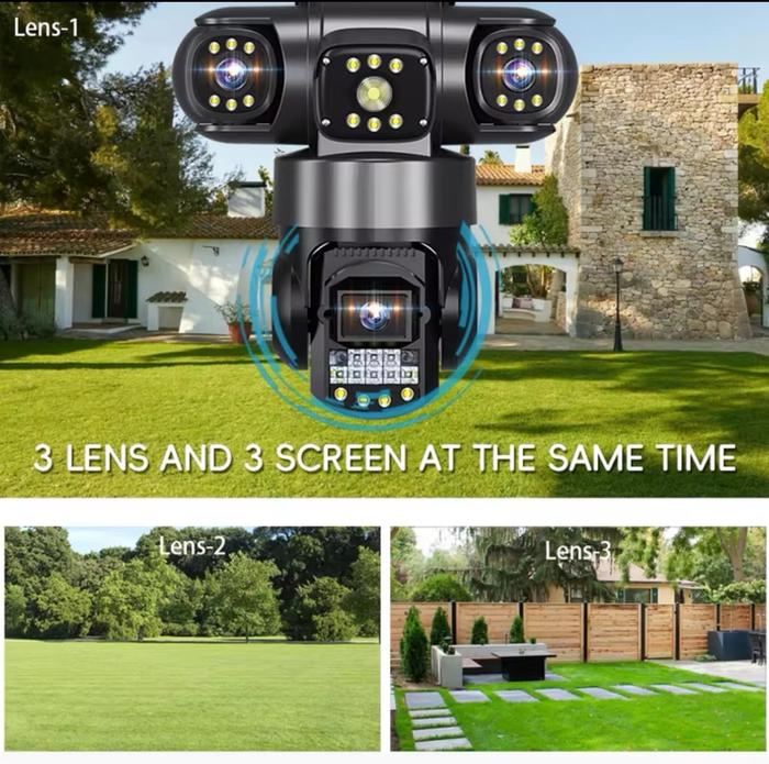 Kamera CCTV V380 Pro dengan SIM 4G, 3 lensa, 3 layar, zoom 10x, kejernihan 4K, 360°cctv wifi sambun