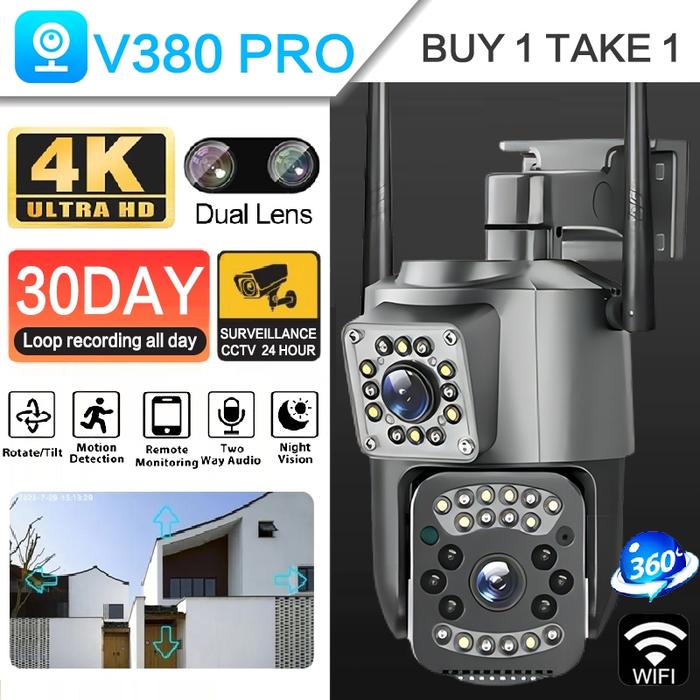 cctv v380 pro terbaru Kamera CCTV WiFi Luar Ruangan Kamera Pengintai 360 Derajat Layar Lensa Ganda B