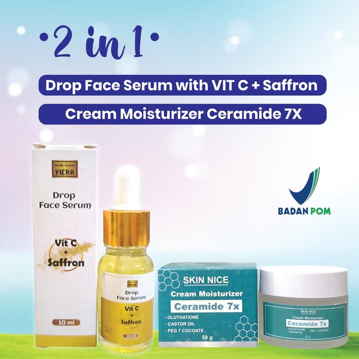 Drop Face serum with VIT C + Saffron With Cream Moisturizer Ceramide 7X Mencerahkan Niacinamide