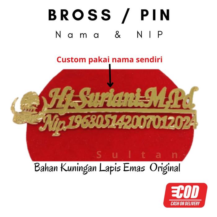 TOP !!! SULTAN - BROSS NAMA & NIP PIN NAMA DAN NIP KUNINGAN LAPIS EMAS