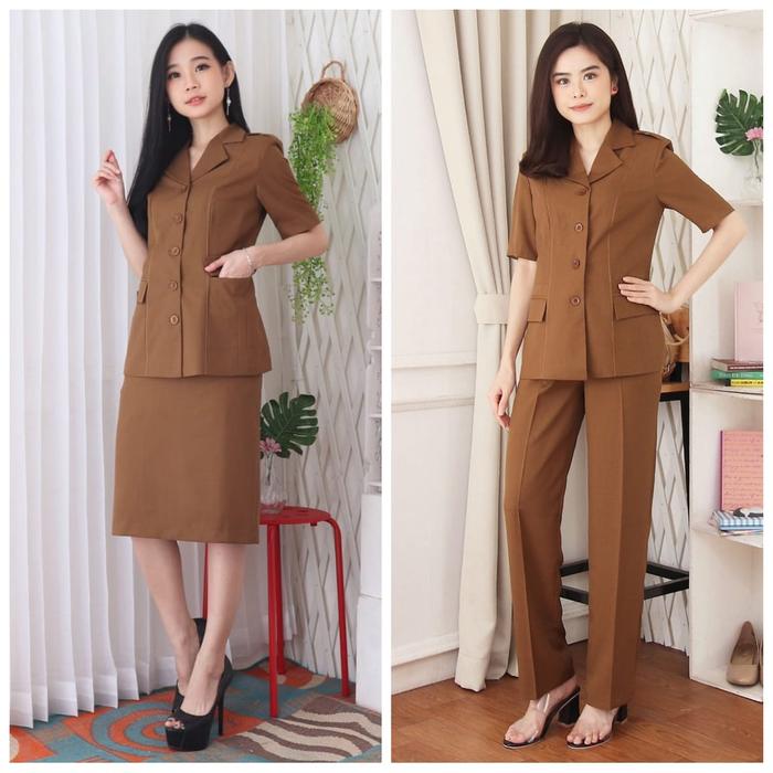 BESTSELLER- Seragam PNS Wanita Jas Pemda Wanita PDH Guru Set Rok Pendek - 7006 Pemda Aceh