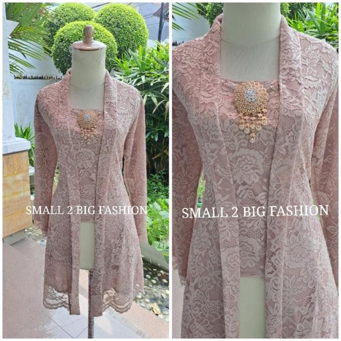 Lily - kebaya pesta seragam wisuda tunik muslim kutubaru brukat brokat moca milo abu silver full fur