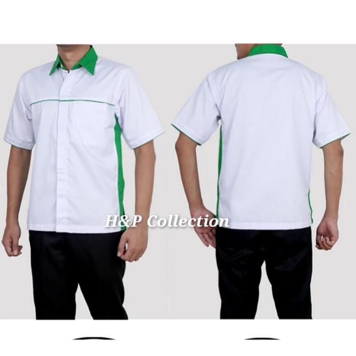 BESTSELLER- DVR Kemeja Seragam Kerja Putih Hijau , Kemeja Putih biru , Kemeja Putih oren