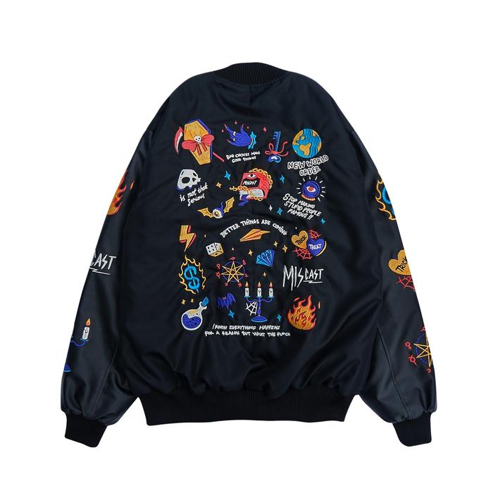 Miscast Varsity Jaket Vintage Hecate Full Bordir Black