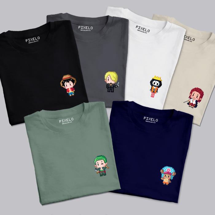 Kaos One Piece 2 Pixelo - Tshirt / Tee Anime & Game Retro 90 An Luffy Zorro Chopper Sanji Nami