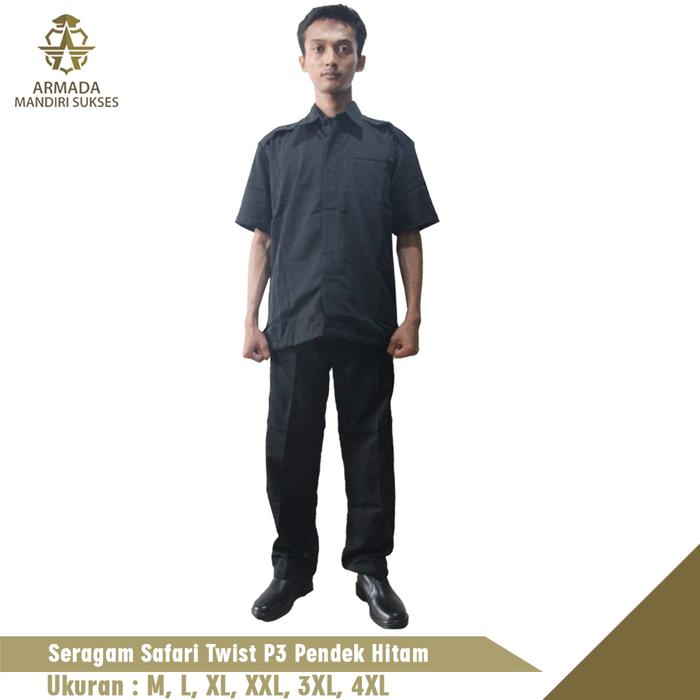 BESTSELLER- Seragam Safari Twist Lengan Panjang Dan Lengan Pendek P3 l Seragam Satpam Kantor l Biru 
