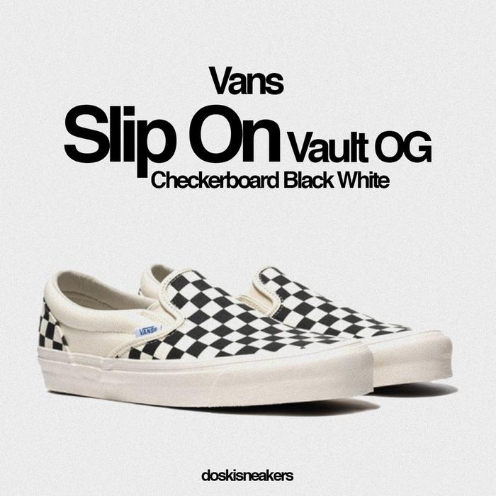 VANS SLIP ON VAULT OG CHECKERBOARD BLACK WHITE 100% ORIGINAL SNEAKERS CASUAL PRIA WANITA SEPATU ORI 