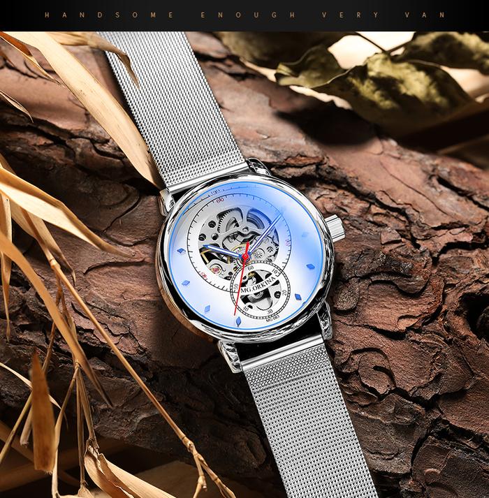 ORKINA Brand Skeleton Men's Watches Mechanical Watch For Men Luxury Automatic Watch Men Silver Stain