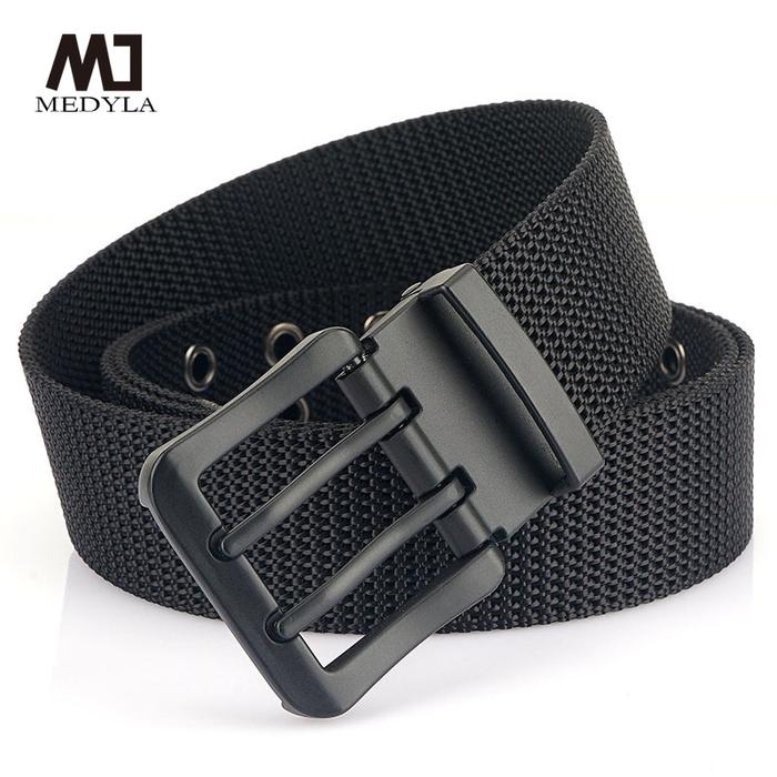 MEDYLA Fashion Classic Canvas Belt Men Metal Double Pin Buckle Casual Strap Belt for Men High Qualit