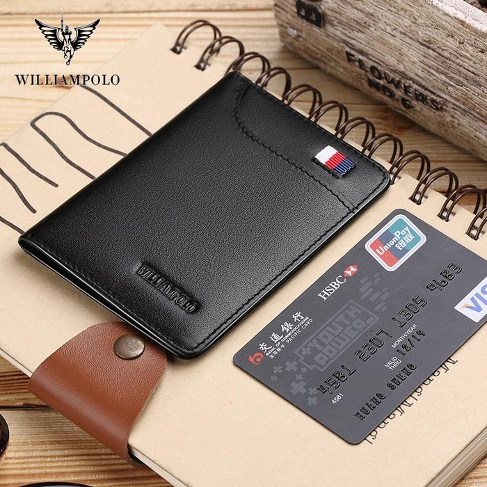 Terlaris! WILLIAMPOLO RFID Men's Leather Wallet Slim Male Wallets Credit Card Door Small Purse Resal