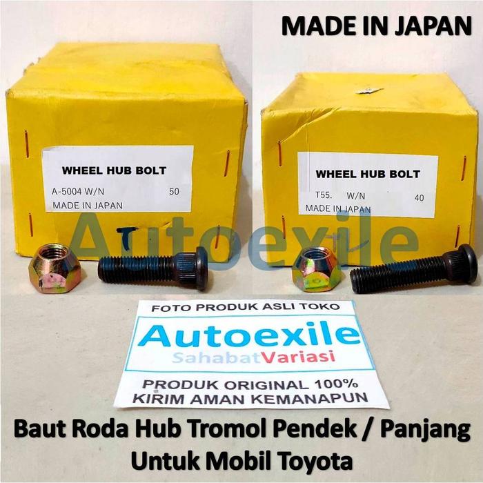 Baut Tromol Mobil Toyota Made in Japan M12 Drat 1.5 Pendek 4.85 cm / Panjang 6 cm Simbol T Wheel Hub