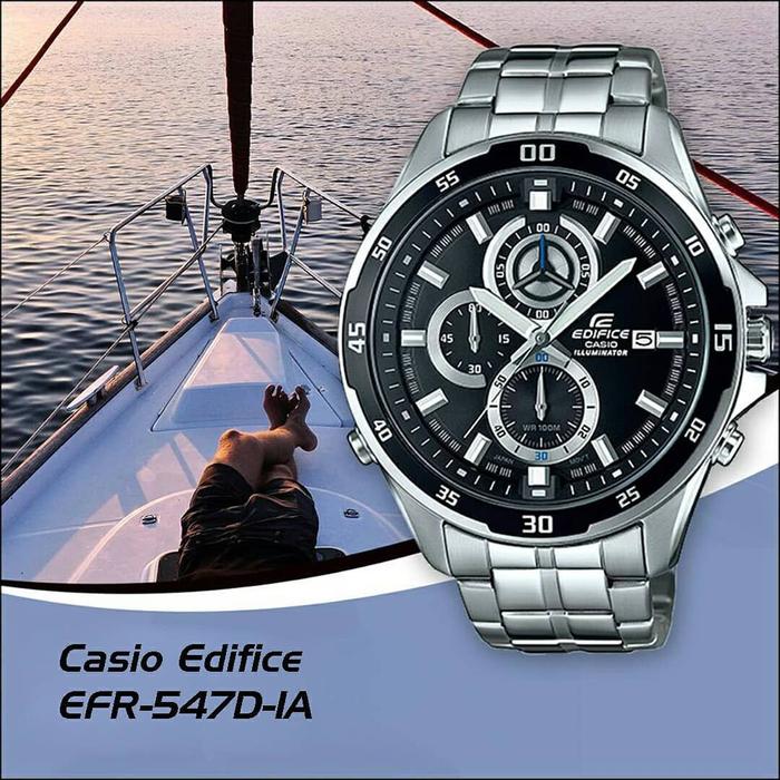 Jam Tangan Pria Casio Edifice EFR-547 D 1A Silver Black Original BM (Black Market Non Garansi)