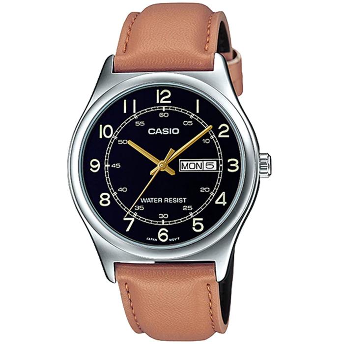 CASIO ORIGINAL - CASIO MTP-V006L-1B3UDF - Men - Coklat Hitam - Kulit Band Jam dunia JD18ST # Jam Tan