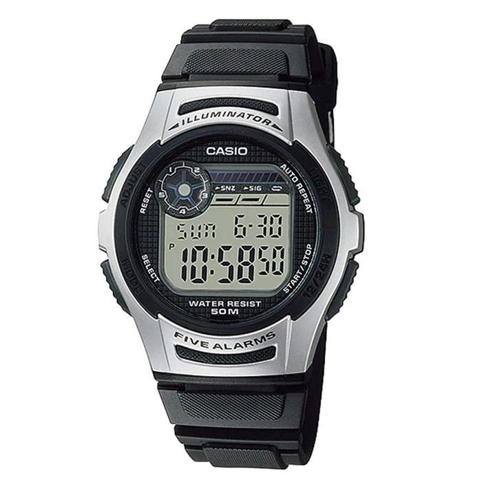 CASIO ORIGINAL - CASIO W-213-1AVDF - Digital Youth Series - NEW - MEN - Resin Band - Hitam Silver - 