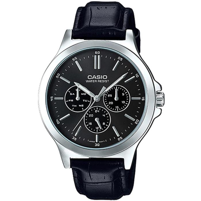 CASIO ORIGINAL - MTP-V300L-1AUDF - MEN - Hitam - Strap Kulit hitam - Jam dunia JD18ST # Jam Tangan P