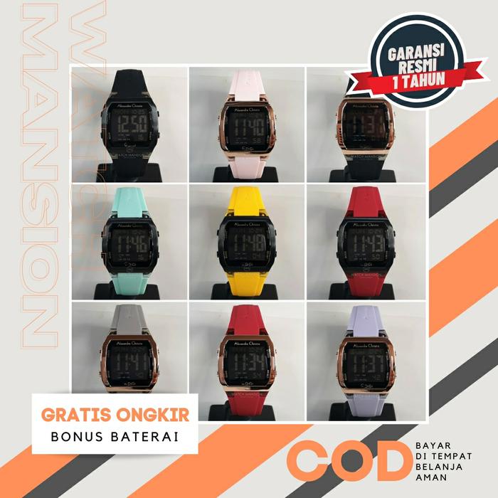 JAM TANGAN UNISEX ALEXANDRE CHRISTIE 9348 AC 9348 AC9348 DIGITAL RUBBER STRAP ORIGINAL & GARANSI 1 T