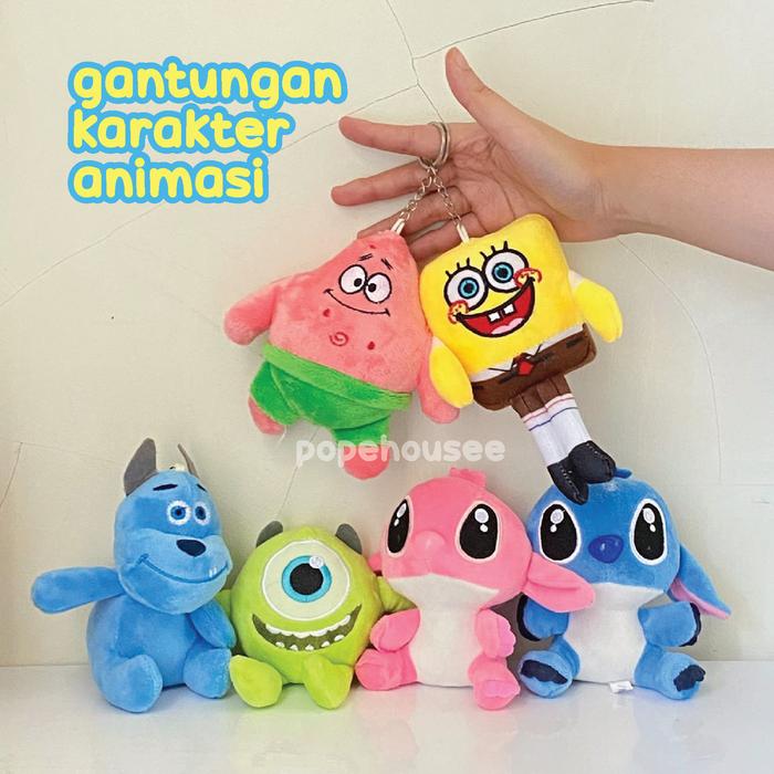 Gantungan Animasi Boneka Spongebob Stitch Patrick Sulley Mike Monster Inc | Cute Impot Ganci Tas Key