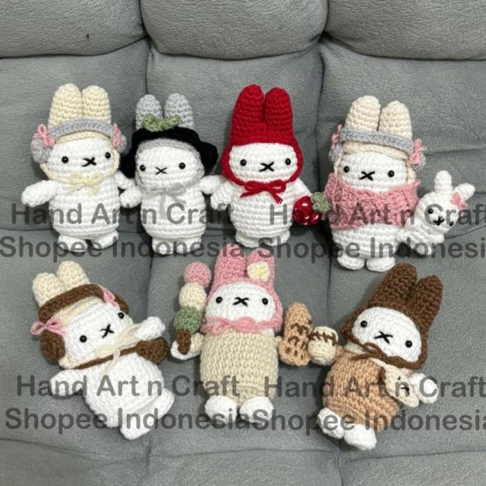 [Ready Stock](Part 1) Miffy Keyring Amigurumi Boneka Rajut Miffy Bunny Gantungan Kunci Miffy Bunny P