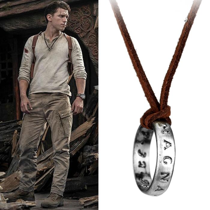Movie Game Uncharted 4 Necklace Nathan Drake Cosplay Ring Leather Code Ancient Vintage Pendant Jewel