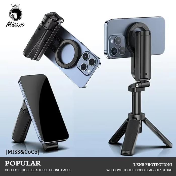 Magnetic Phone Tripod Wireless Phone Grip Selfie Stick Desktop Tripod for iPhone 12 13 14 15 16 Pro