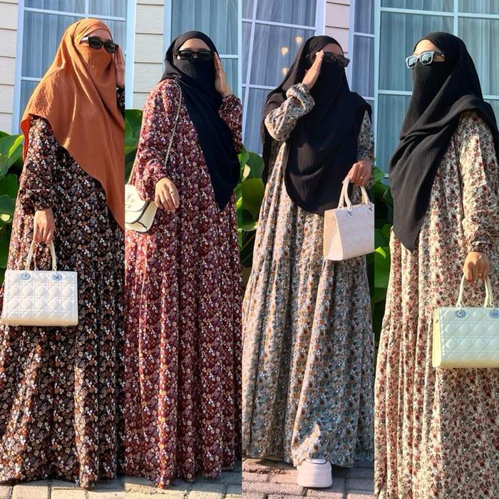 Gamis Elena homedress bahan katun rayon motif adem terlaris by Royale hijab / Gamis daily katun rayo