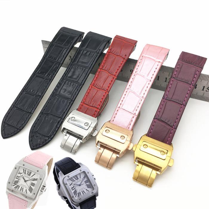 Aksesoris Jam Tangan Genuine Leather Strap Men's 20mm 23mm Calf Leather Watch With  For Cartier Sant
