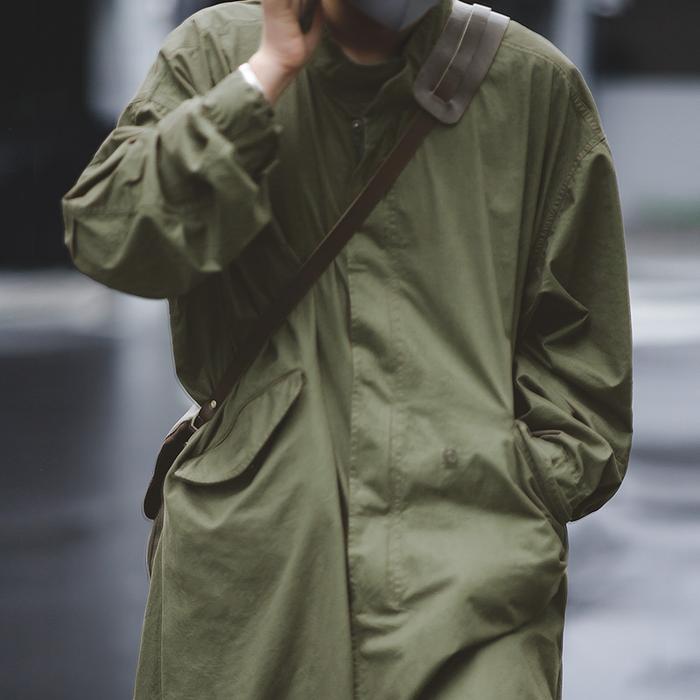 Maden Men's Vintage M51 Fishtail Green And Camel Trench Coat Woven Waist Rope Mid-length Oversized L