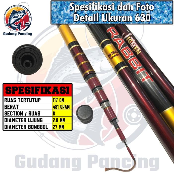 JIGMEN RABBIT Joran Tegek Kaku 10H Ukuran 450 540 630 Bahan Carbon Pole Tegeg ORIGINAL Untuk Pancing