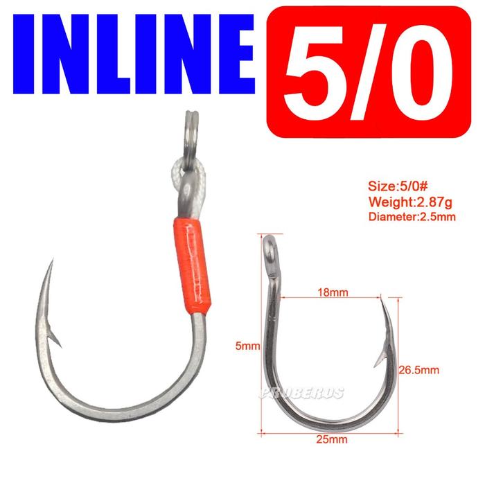 Single Hook Inline Mata Kail Pancing untuk Minnow Popper Stickbait
