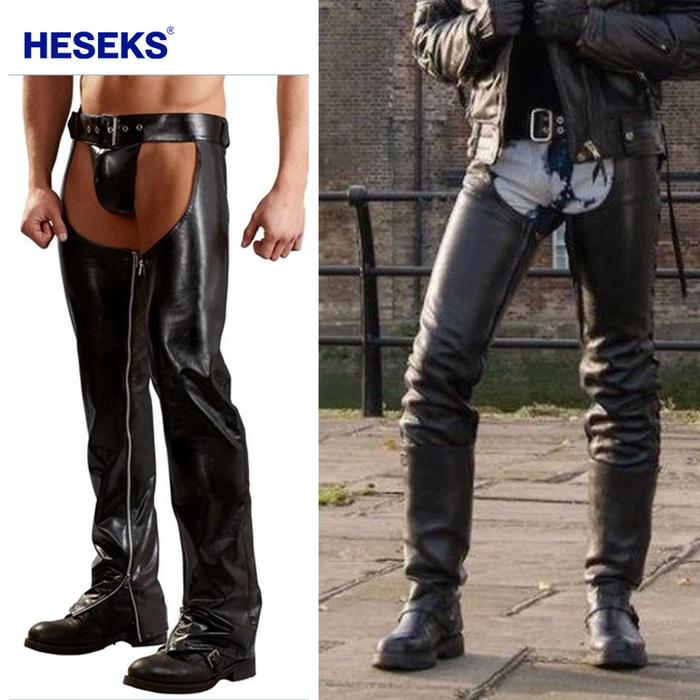 Men Cowboy Chaps Pants with Thongs Leather Pants Sleeves Sexy Ass