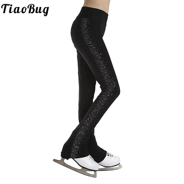 Kids Girls Shiny Rhinestones Figure Skating Pants Tights Leggings